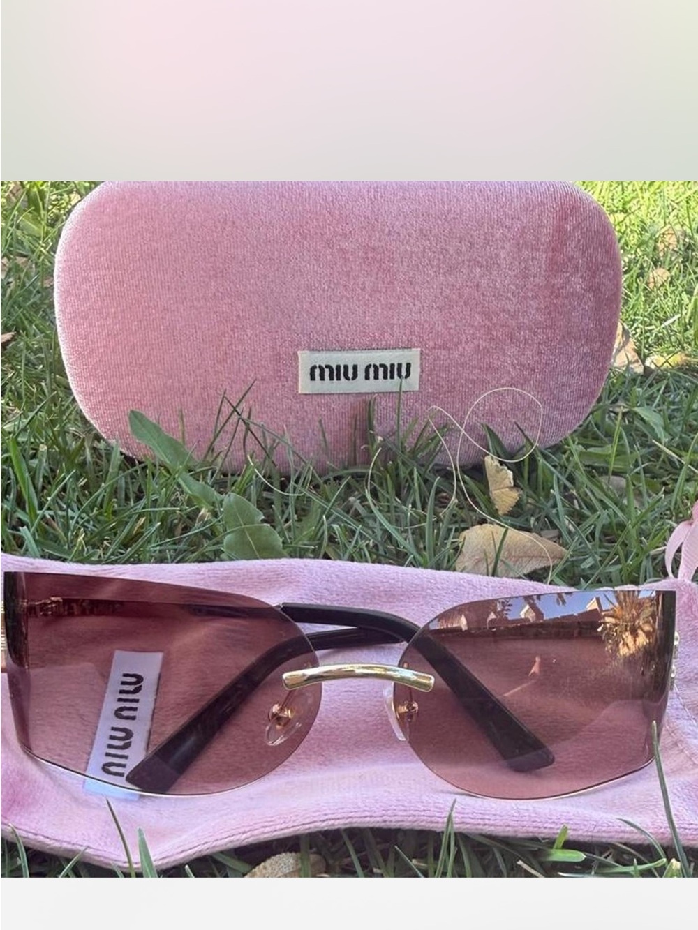 Miu Miu Pink Gradient Rimless Sunglasses with Gold Bridge
